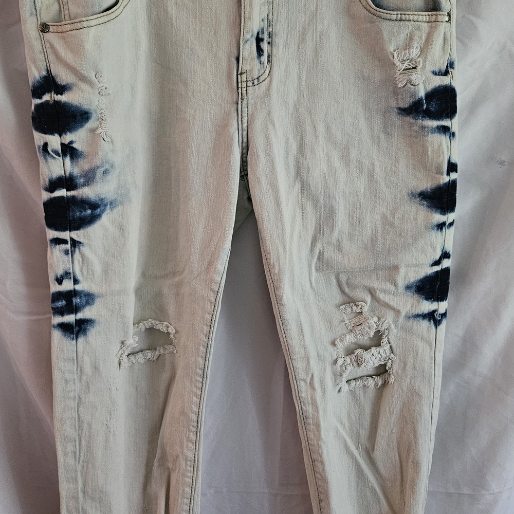 VIP Cream and Blue Distressed Skinny Jeans